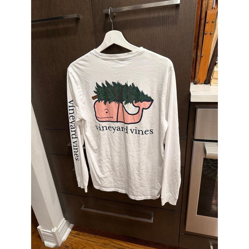Vineyard Vines White Cap WHALE & TREE Tee Shirt men's small
